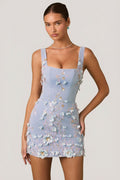Chic Embellished Appliqué Corset Mini Dress in Sky Blue