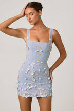Chic Embellished Appliqué Corset Mini Dress in Sky Blue