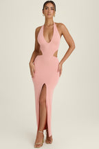 Chic Cut-Out Halterneck Maxi Dress in Apricot Pink