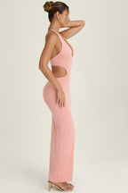 Chic Cut-Out Halterneck Maxi Dress in Apricot Pink