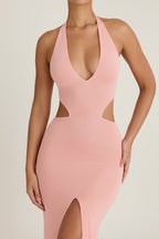 Chic Cut-Out Halterneck Maxi Dress in Apricot Pink