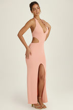 Chic Cut-Out Halterneck Maxi Dress in Apricot Pink