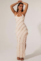Chic Cross Strap Ruffle Floor Length Dress in Ivory