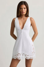 Chic Cutwork Cotton-Poplin A-Line Mini Dress in White