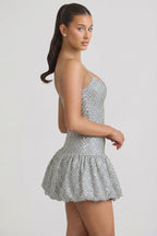 Chic Embellished Bubble Hem Mini Dress in Silver