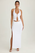Chic Ruched Maxi Skirt in White