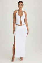 Chic Ruched Maxi Skirt in White