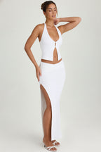 Chic Ruched Maxi Skirt in White