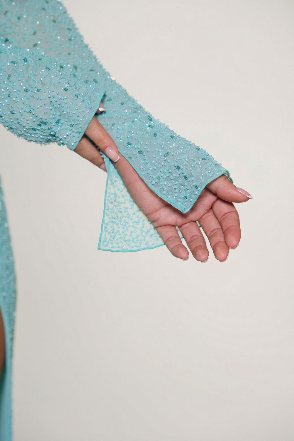 Chic Embellished Cowl Neck Maxi Dress in Aquamarine