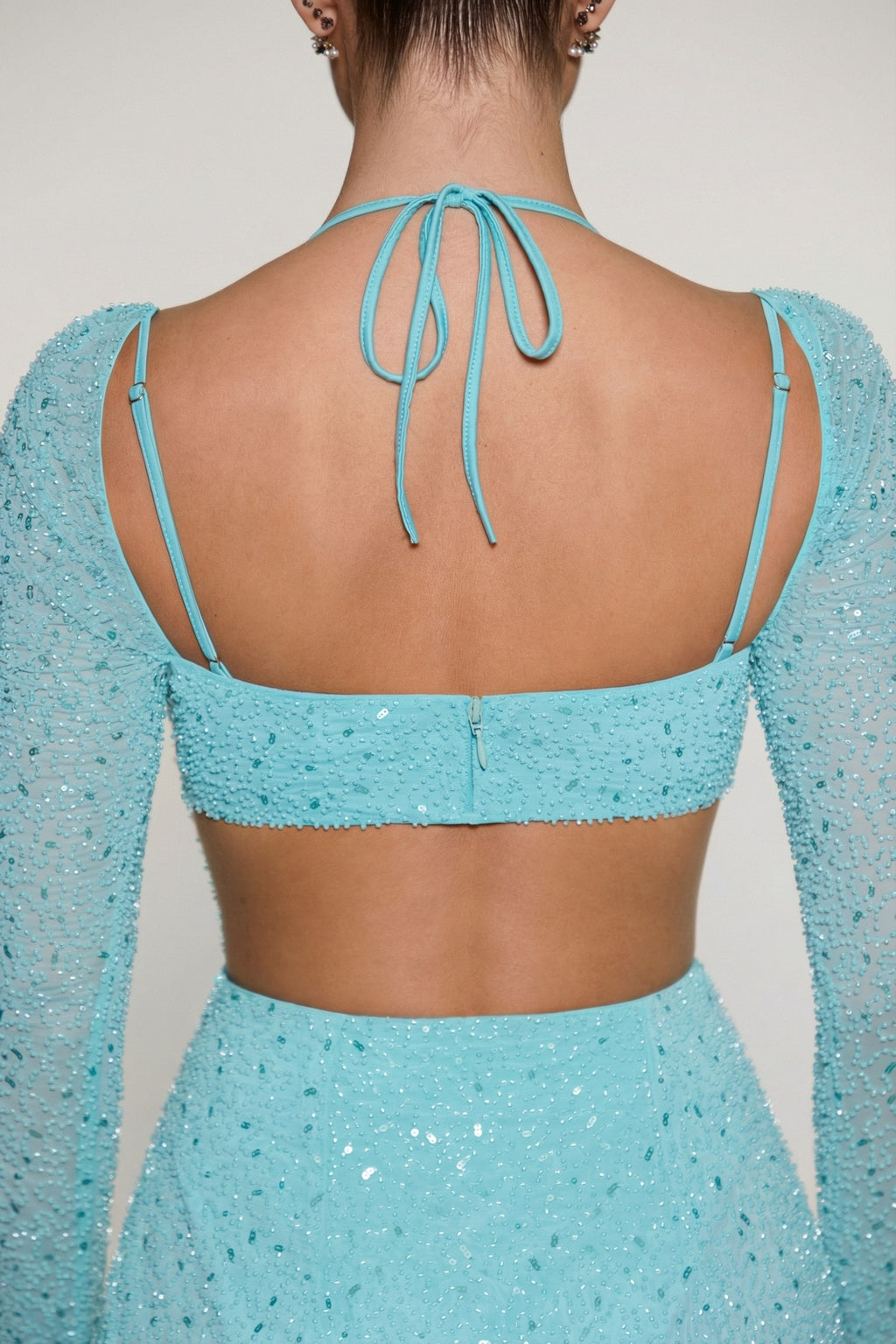 Chic Embellished Cowl Neck Maxi Dress in Aquamarine