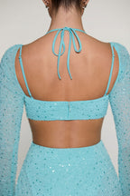 Chic Embellished Cowl Neck Maxi Dress in Aquamarine