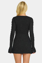 Chic Embellished Wrap Over A-Line Mini Dress in Black