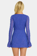 Chic Embellished Wrap Over A-Line Mini Dress in Sapphire