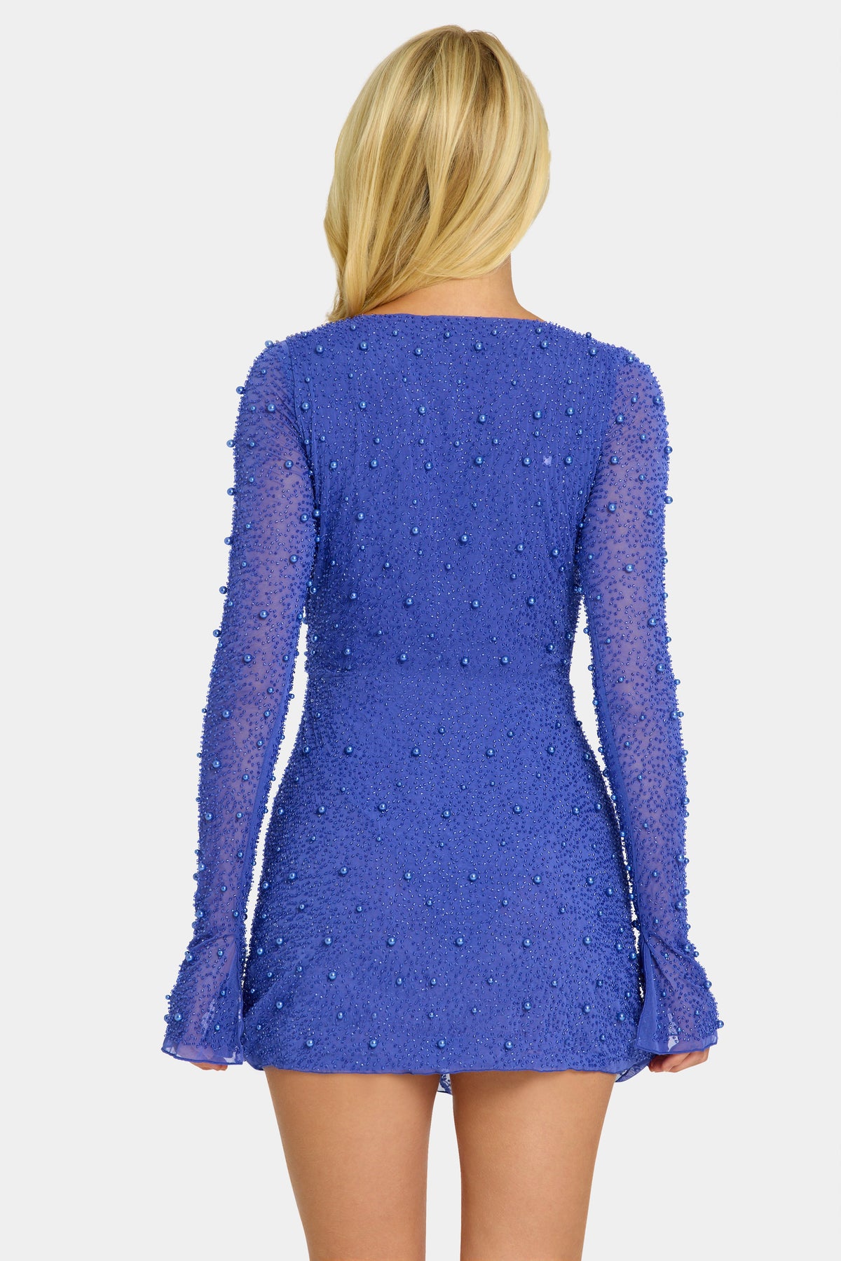 Chic Embellished Wrap Over A-Line Mini Dress in Sapphire