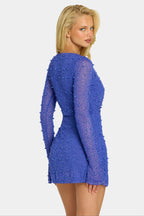 Chic Embellished Wrap Over A-Line Mini Dress in Sapphire