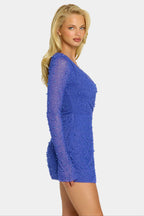 Chic Embellished Wrap Over A-Line Mini Dress in Sapphire