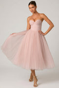 Chic Tulle Corset Midaxi Dress in Dusty Rose