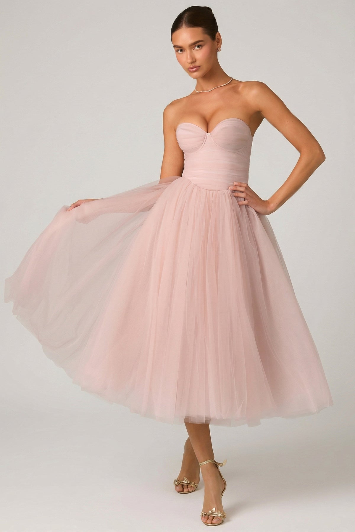 Chic Tulle Corset Midaxi Dress in Dusty Rose