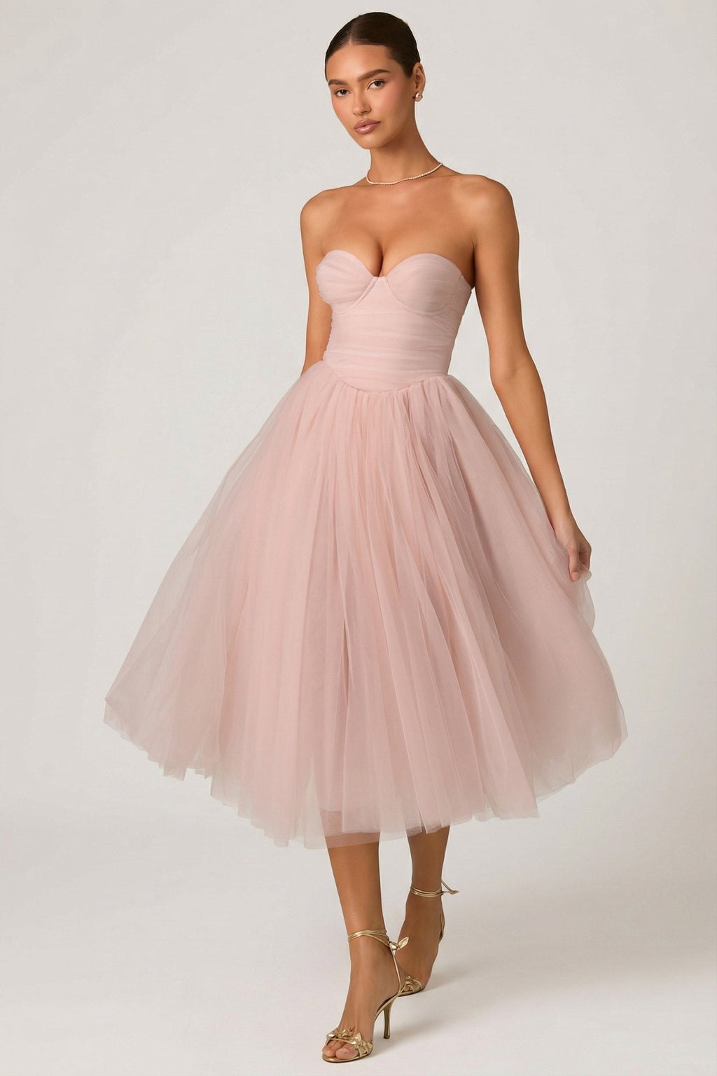 Chic Tulle Corset Midaxi Dress in Dusty Rose