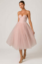 Chic Tulle Corset Midaxi Dress in Dusty Rose