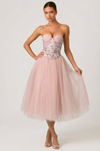 Chic Tulle Corset Midaxi Dress in Dusty Rose