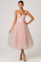 Chic Tulle Corset Midaxi Dress in Dusty Rose