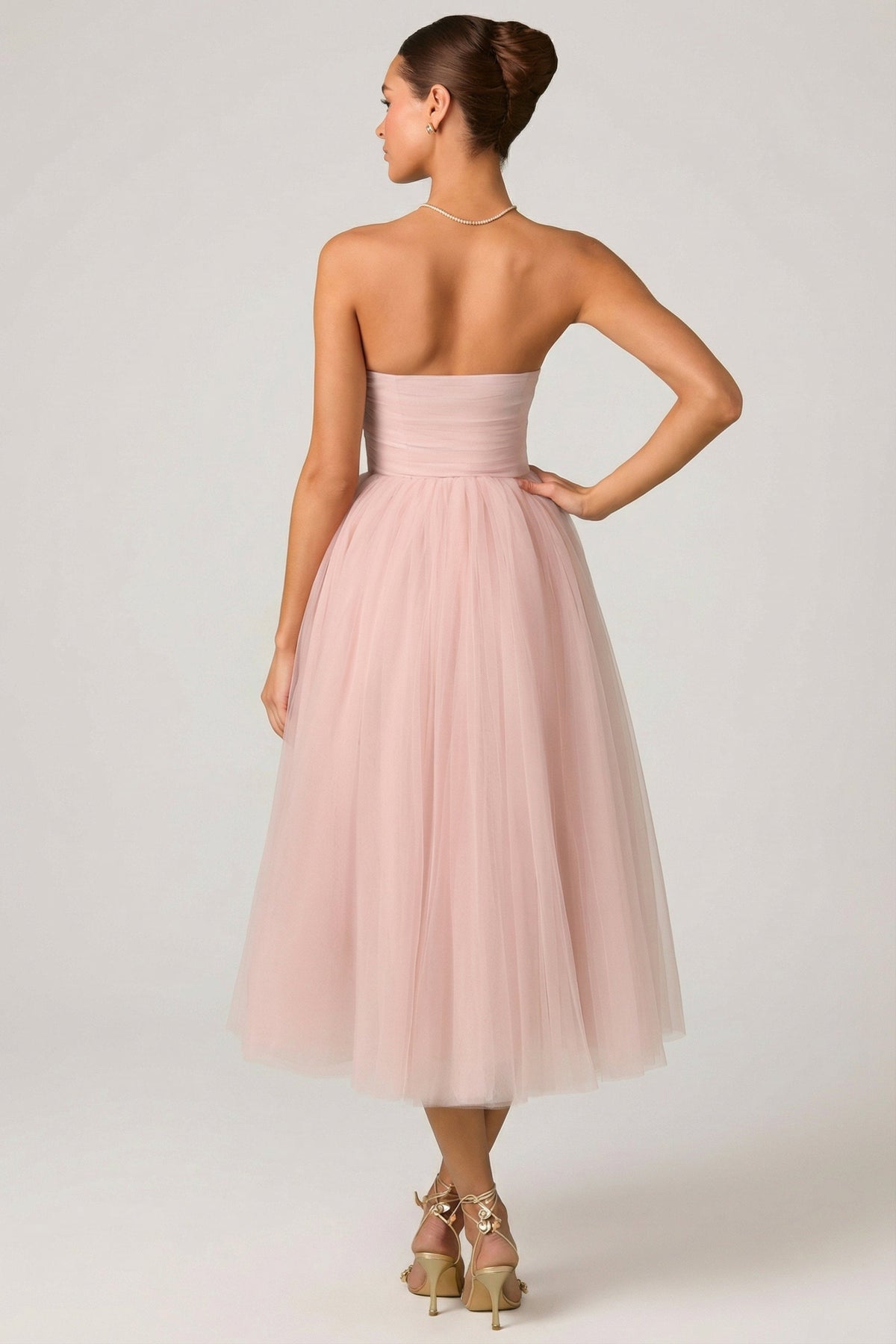 Chic Tulle Corset Midaxi Dress in Dusty Rose
