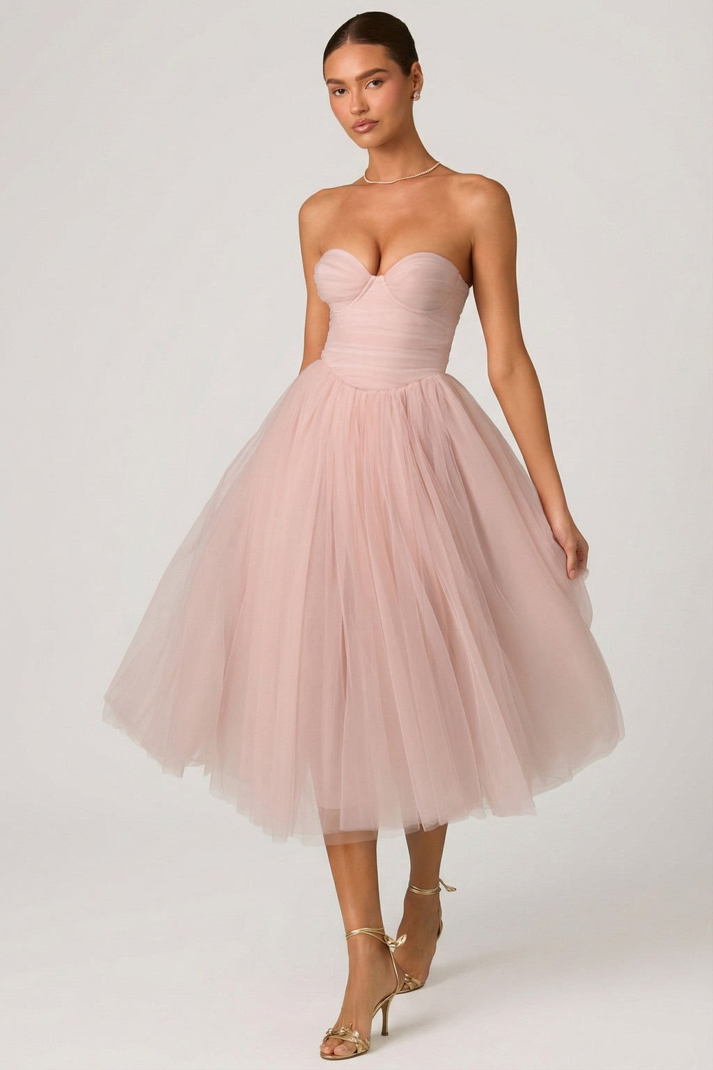 Chic Tulle Corset Midaxi Dress in Dusty Rose