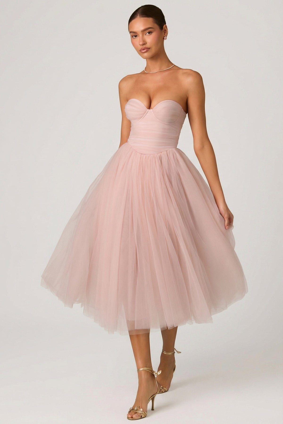 Chic Tulle Corset Midaxi Dress in Dusty Rose