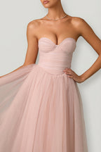Chic Tulle Corset Midaxi Dress in Dusty Rose