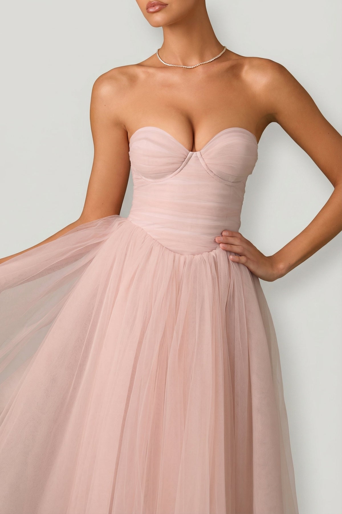 Chic Tulle Corset Midaxi Dress in Dusty Rose