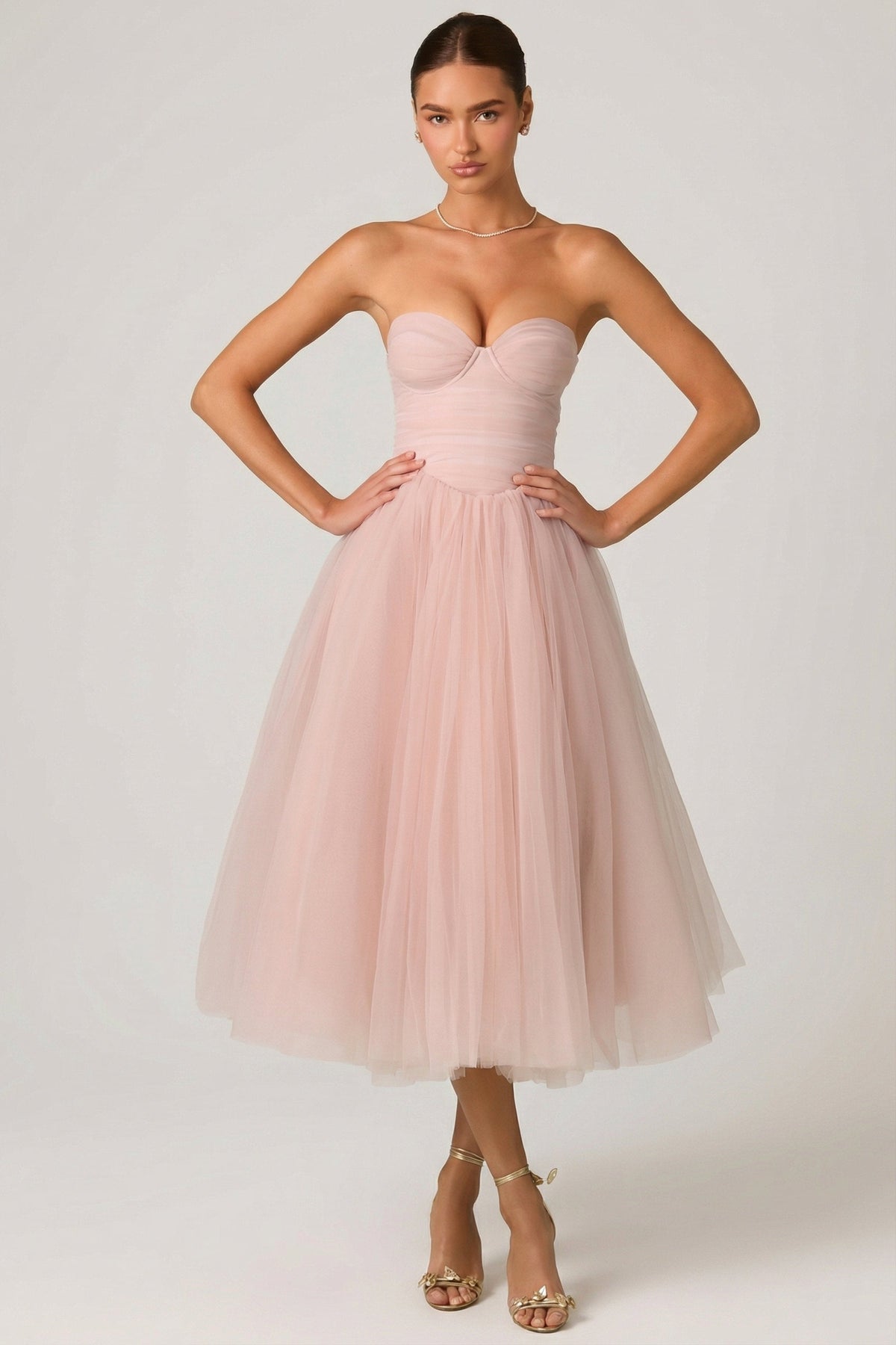 Chic Tulle Corset Midaxi Dress in Dusty Rose