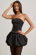 Chic Bubble Hem Mid-Rise Mini Skirt in Black