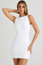 Chic Modal High-Neck Open-Back Mini Dress in White
