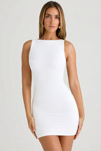 Chic Modal High-Neck Open-Back Mini Dress in White