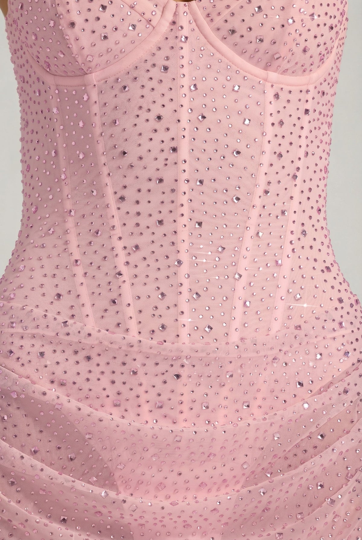 Chic Semi-Sheer Embellished Draped Corset Mini Dress in Pink