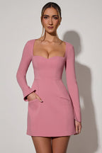 Chic Sweetheart-Neck Long-Sleeve A-Line Mini Dress in Dusty Pink