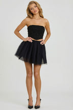 Chic High Waist Tulle Mini Skirt in Black