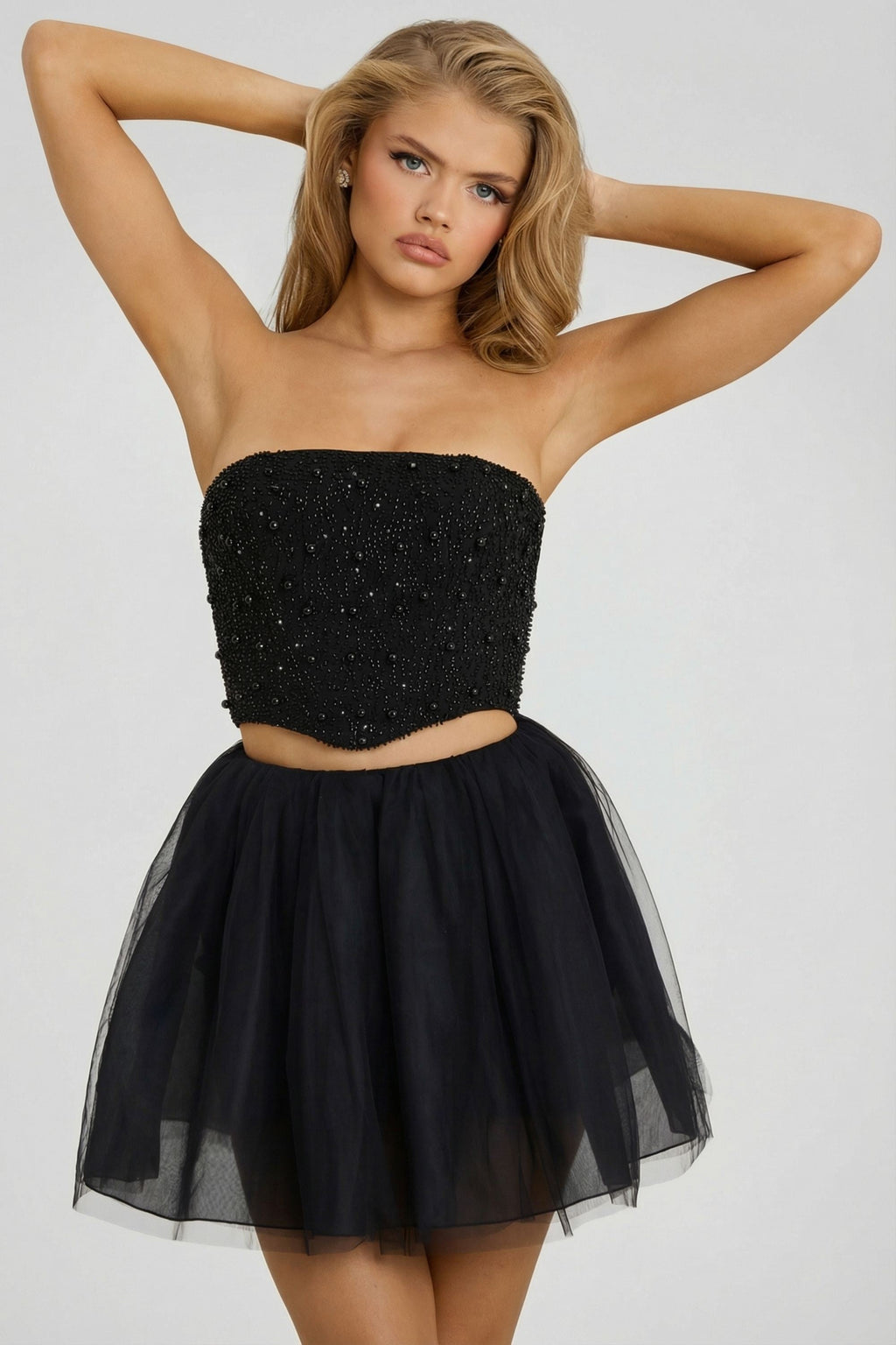 Chic High Waist Tulle Mini Skirt in Black