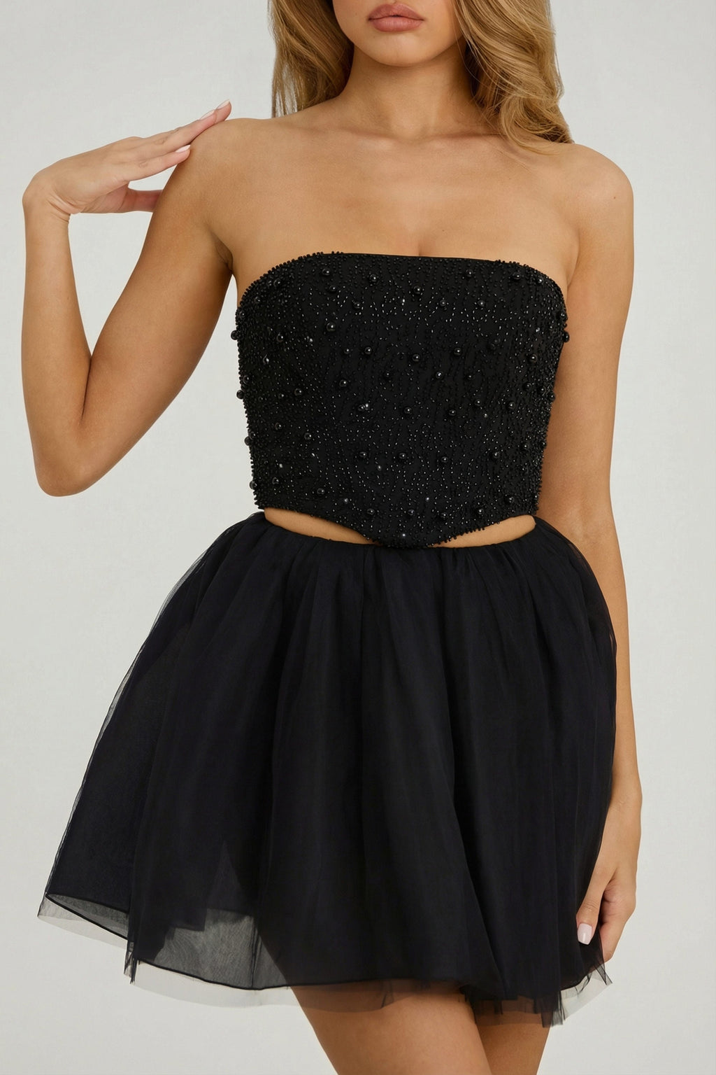 Chic High Waist Tulle Mini Skirt in Black