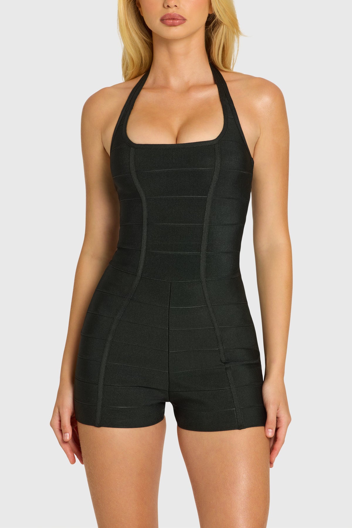 Chic Bandage Halterneck Playsuit in Black