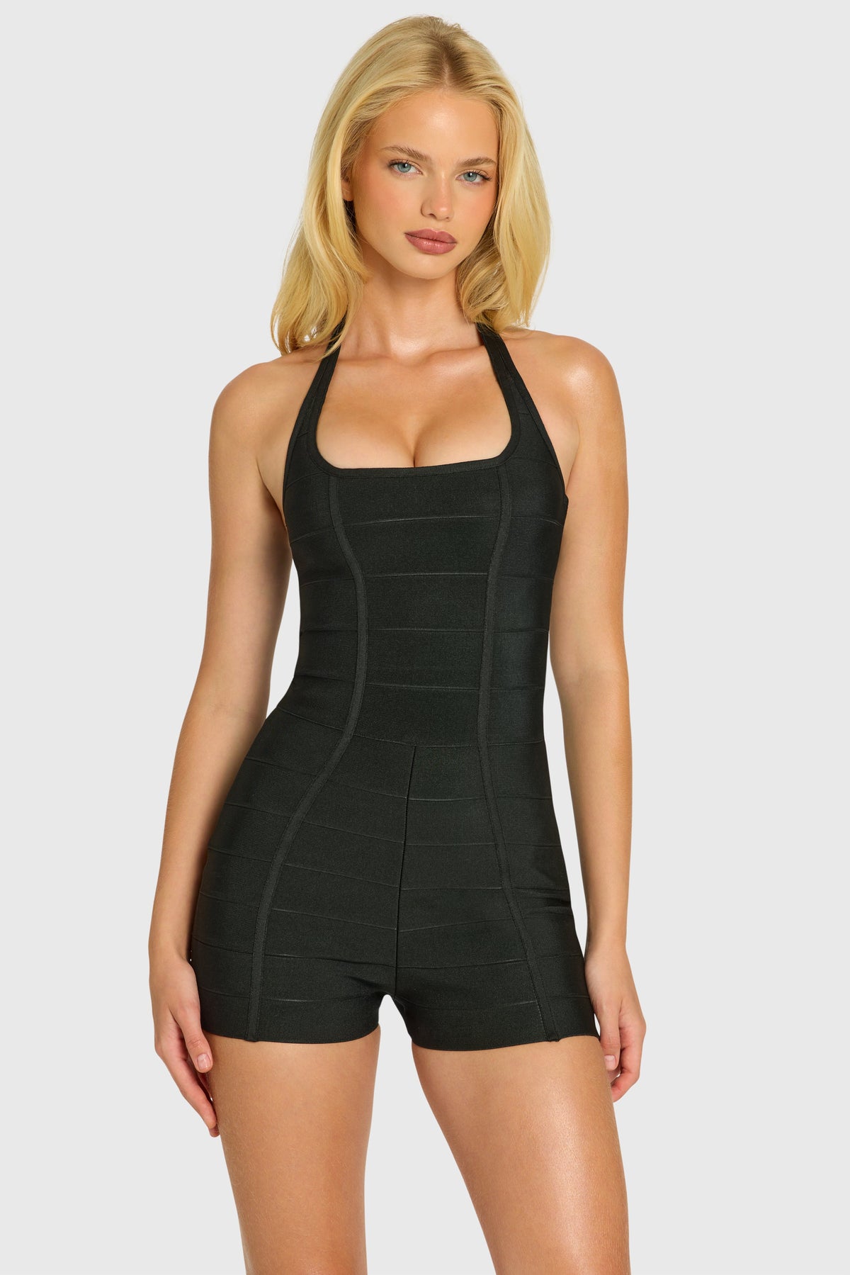 Chic Bandage Halterneck Playsuit in Black