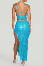 Chic Embellished Low-Rise Maxi Skirt in Turquoise