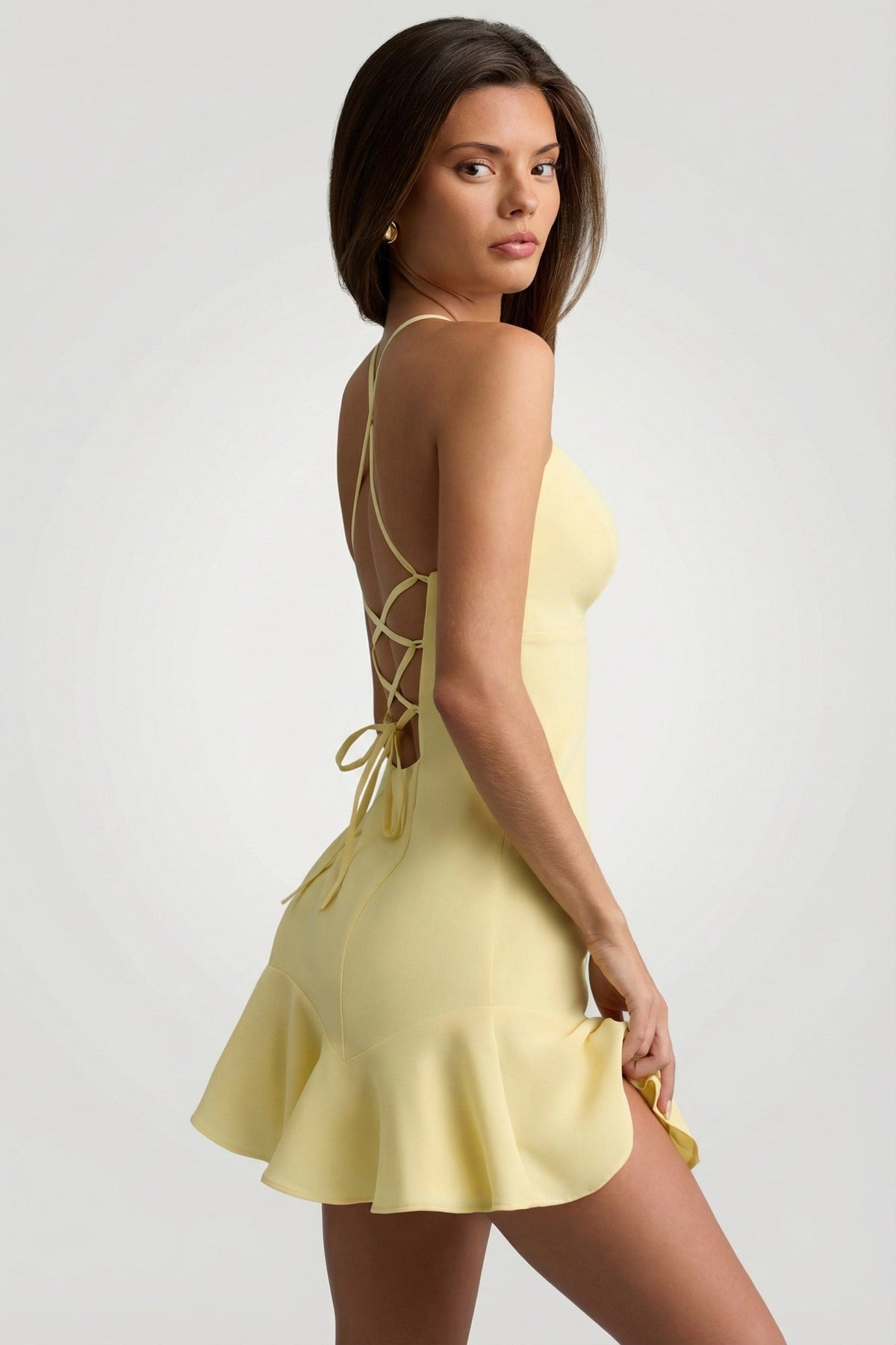 Chic Drop-Waist Lace-Up Mini Dress in Yellow