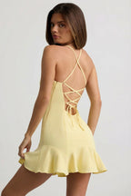 Chic Drop-Waist Lace-Up Mini Dress in Yellow