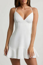 Chic Drop-Waist Lace-Up Mini Dress in White