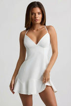 Chic Drop-Waist Lace-Up Mini Dress in White