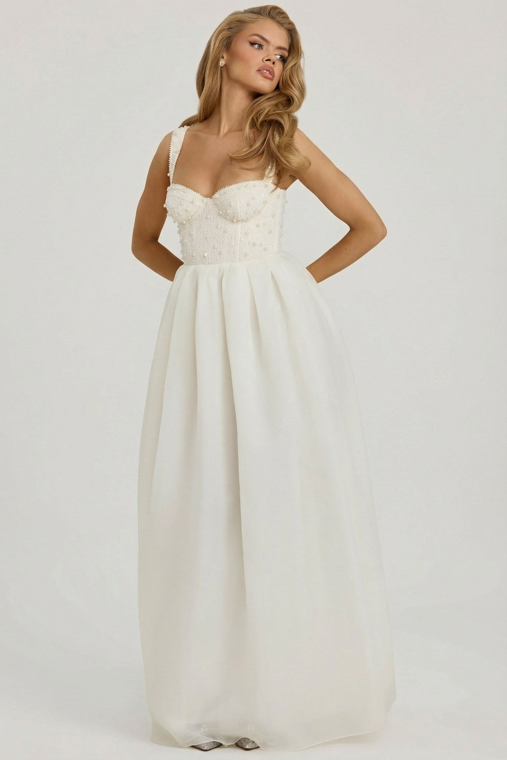 Chic Embellished Corset Gown in White