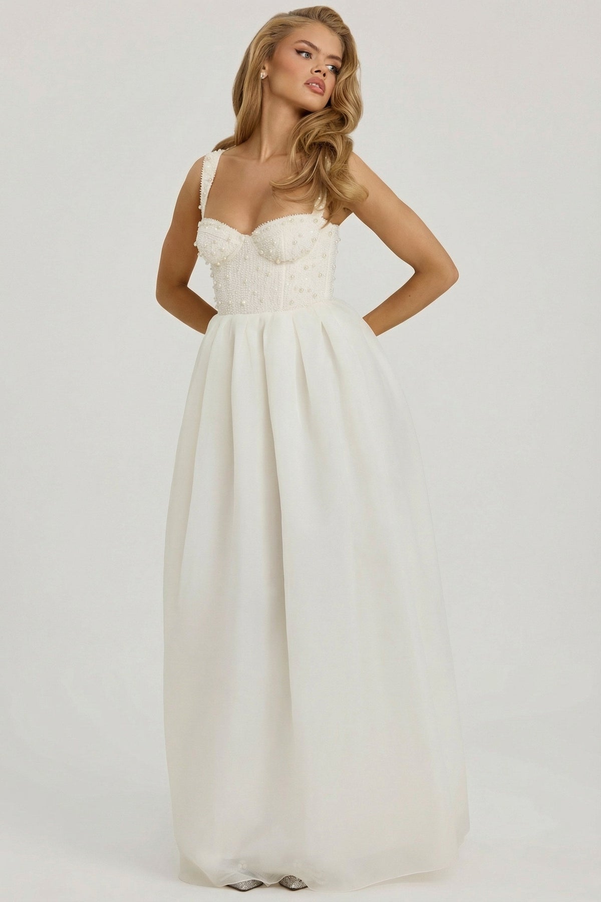 Chic Embellished Corset Gown in White