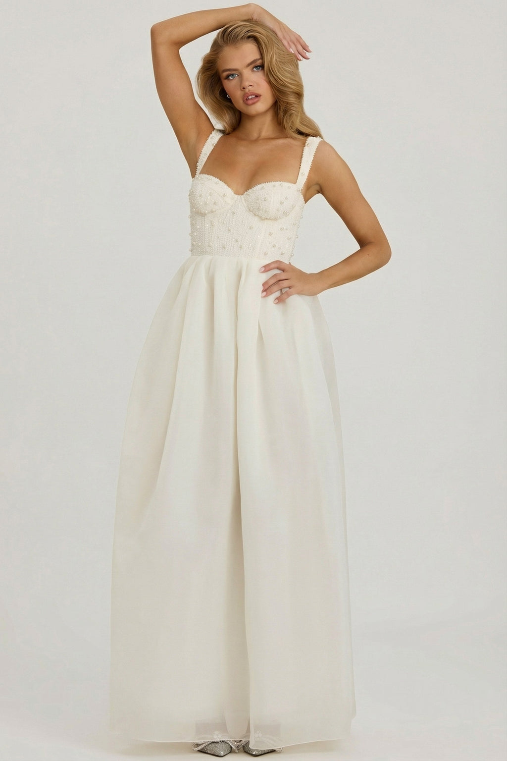 Chic Embellished Corset Gown in White